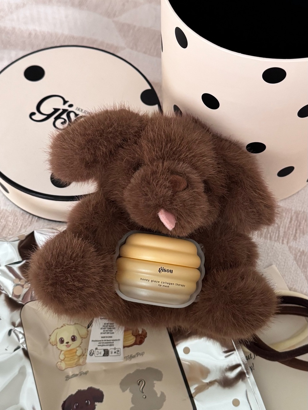 Gisou Honey Pup with Glaze Collagen Therapy in Brown Plush Keychain Original Box